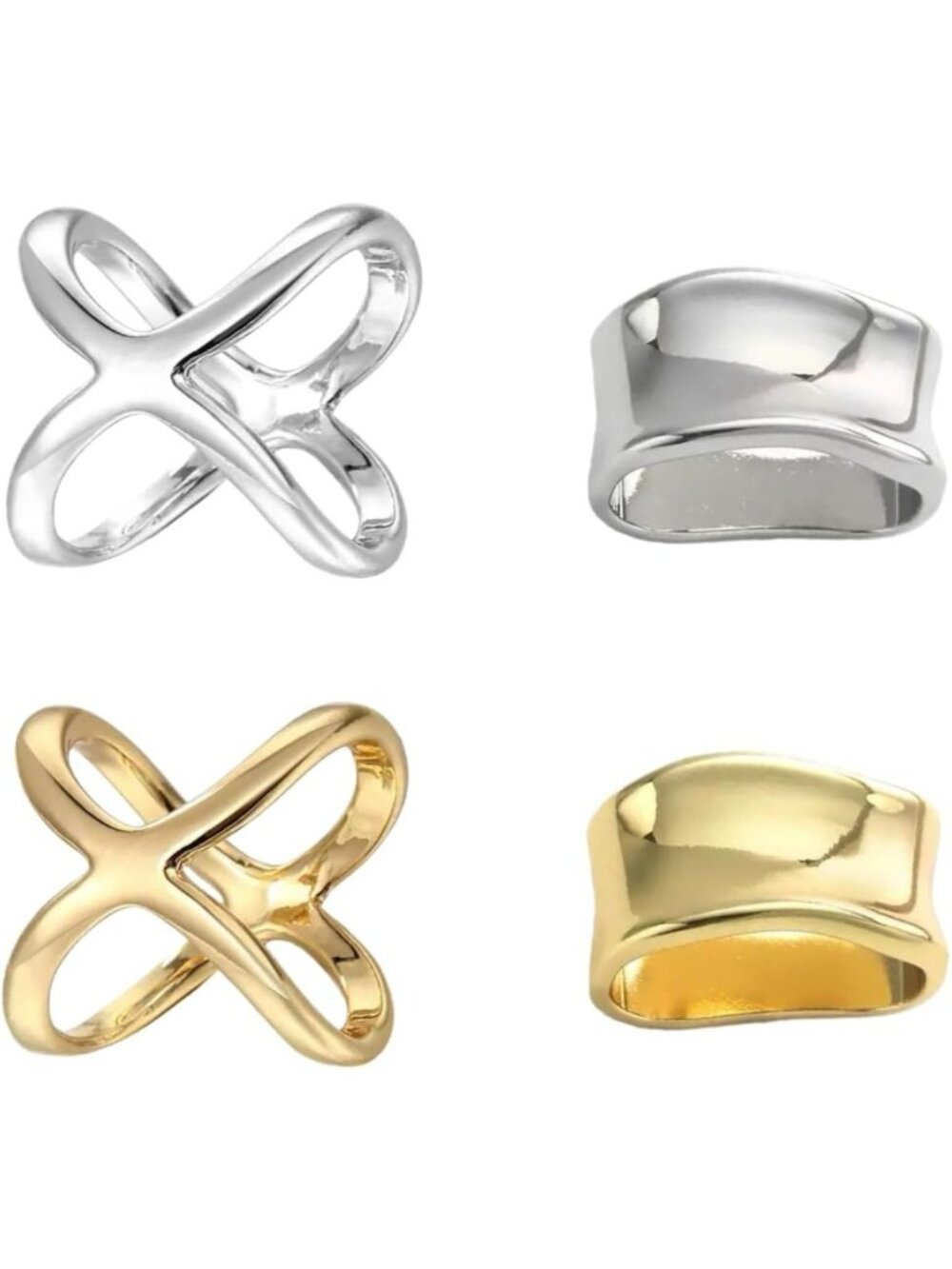 4Pcs Geometric Scarf Rings & Clips, Silver & Gold Bandana Slide Buckles